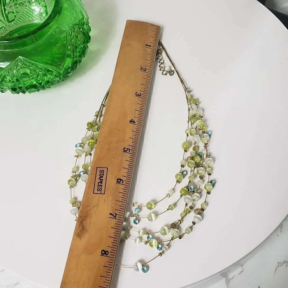MULTI-STRAND Wire Beaded Crystal Necklace